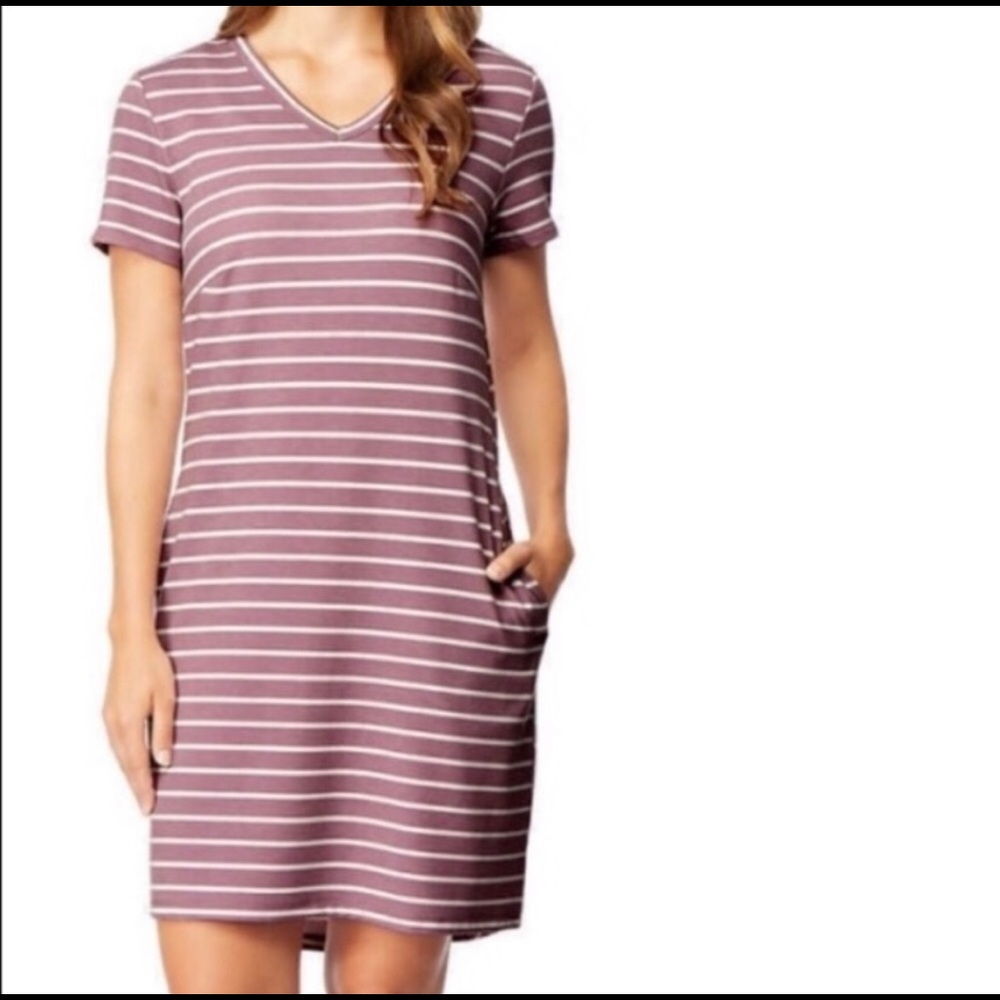 Purple & White Striped Dress w/ Pockets